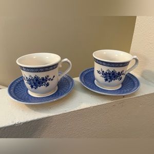 Queen’s England Out of the Blue. Cup/Saucers Inspired by : Mary Gilliatt.